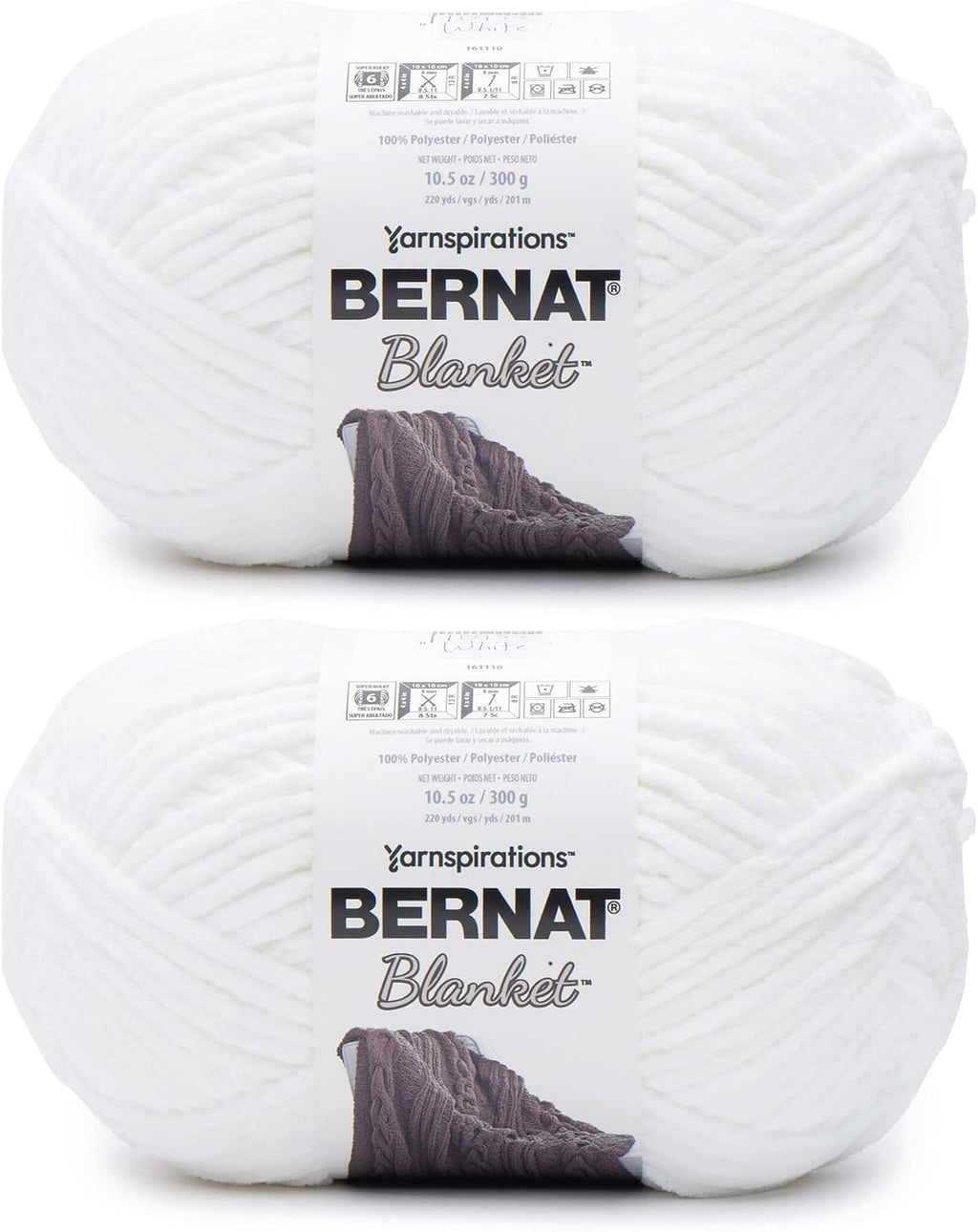 Bernat Blanket Yarn Super Bulky Soft Chenille Yarn White 2-Pack