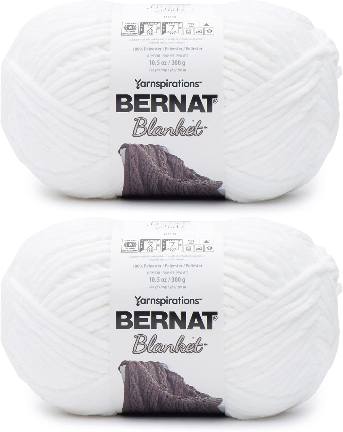 Bernat Blanket Yarn Super Bulky Soft Chenille Yarn White 2-Pack